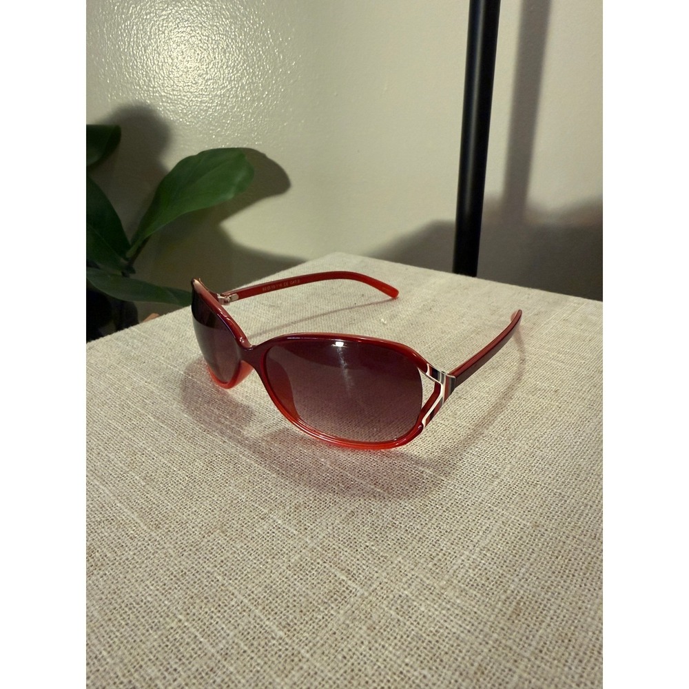 y2k style Red oval Sunglasses Gradient sport Lens Striped Temple Detail S3065-2